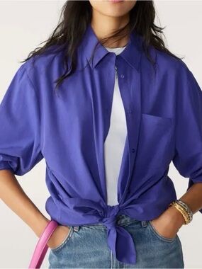NWT $220 ba&sh Vivid Purple Button-Down Shirt with Chest Pocket Oversized